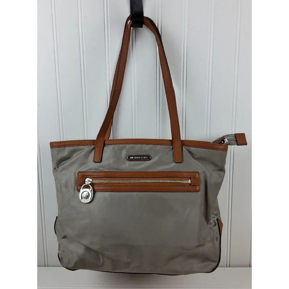 Michael Kors MK Nylon Tote Shoulder Handbag Purse Grey